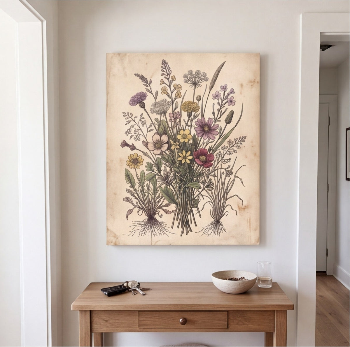 Vintage Botanical Wildflower Canvas Wall Art canvas wall art, lifestyle photo 1