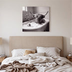 Highland Cow Bubble Bath Bathroom Wall Art Canvas canvas wall art, lifestyle photo 1