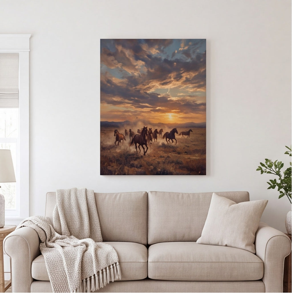 Wild Horses Western Landscape Wall Art Canvas canvas wall art, lifestyle photo 1