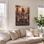 Never Give Up Raccoon Office Wall Art Canvas canvas wall art, lifestyle photo 1