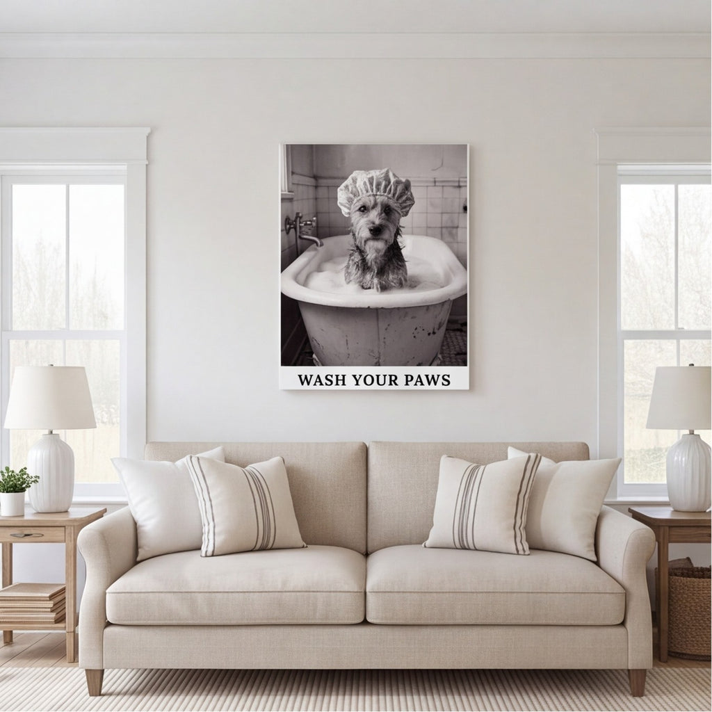 Wash Your Paws Dog Bathroom Wall Art Canvas canvas wall art, lifestyle photo 1