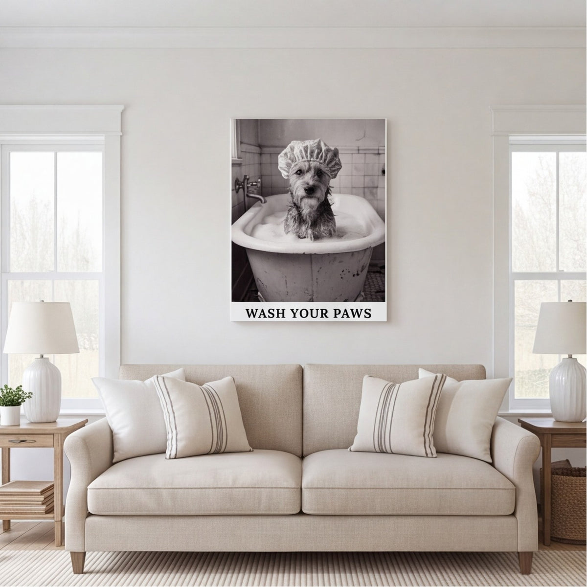Wash Your Paws Dog Bathroom Wall Art Canvas canvas wall art, lifestyle photo 1