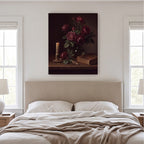 Dark Moody Still Life Roses and Candle Canvas Wall Art canvas wall art, lifestyle photo 1