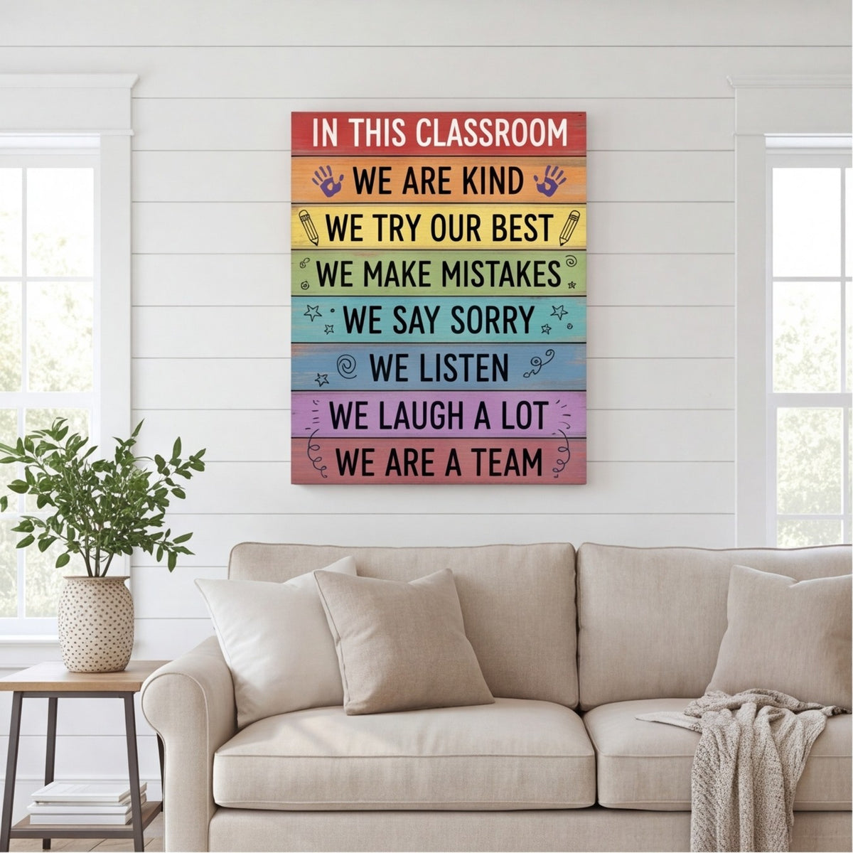 In This Classroom We Are Kind Canvas Wall Art canvas wall art, lifestyle photo 1