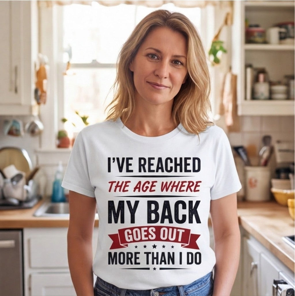 My Back Goes Out More Than I Do Funny Dad Shirt, Over 50 Gift T-shirt lifestyle photo in White #color:white;