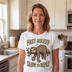 Fast Asleep Slow to Reply Sloth Funny Shirt, Gift for Nap Lovers T-shirt lifestyle photo in White #color:white;