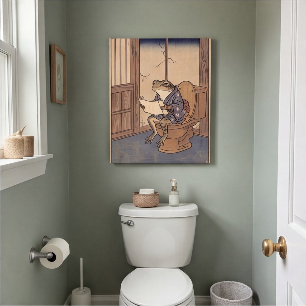 Japanese Woodblock Frog Bathroom Wall Art Canvas canvas wall art, lifestyle photo 2