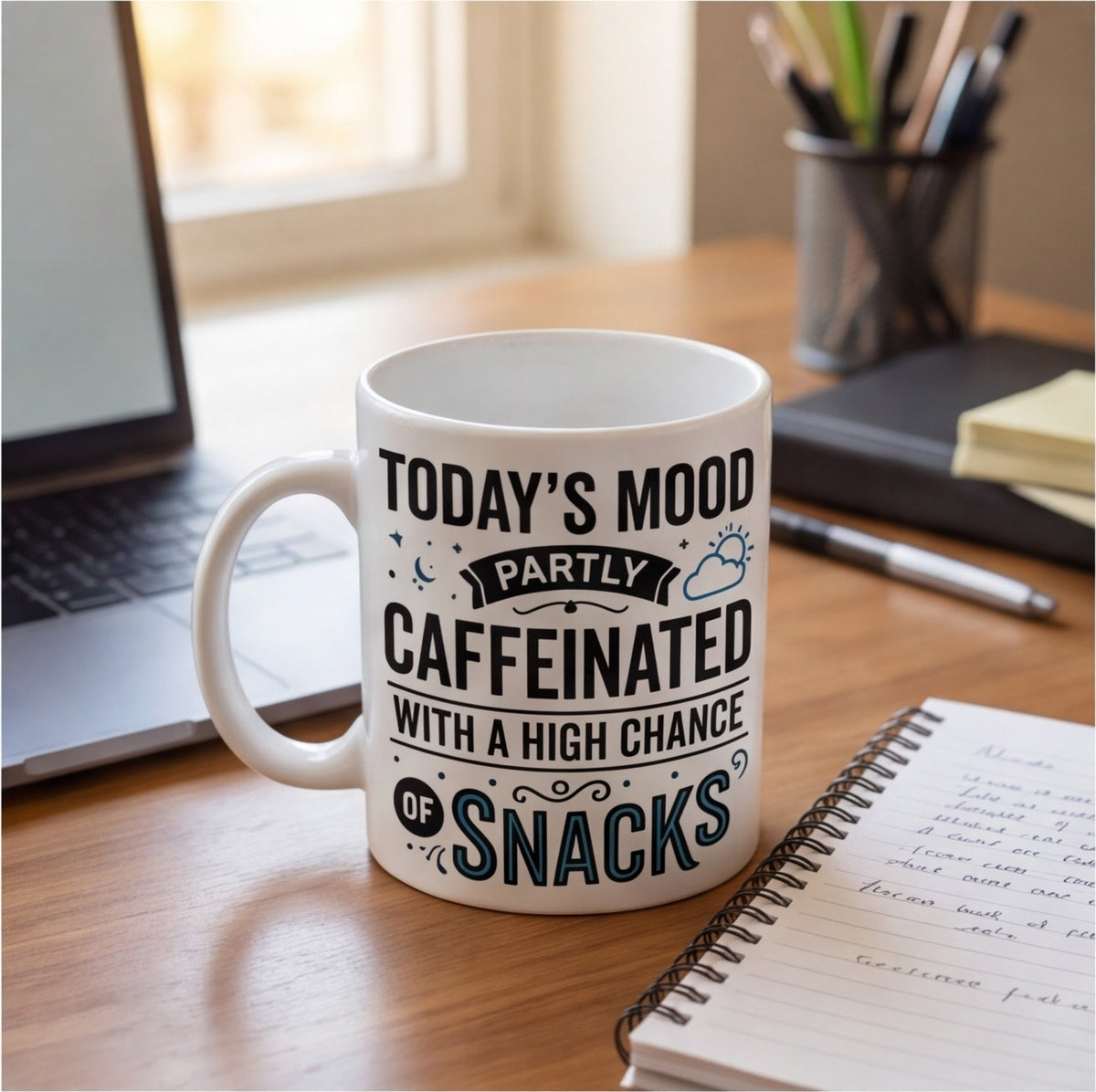 Today's Mood Partly Caffeinated Funny Mug mug, lifestyle photo 2