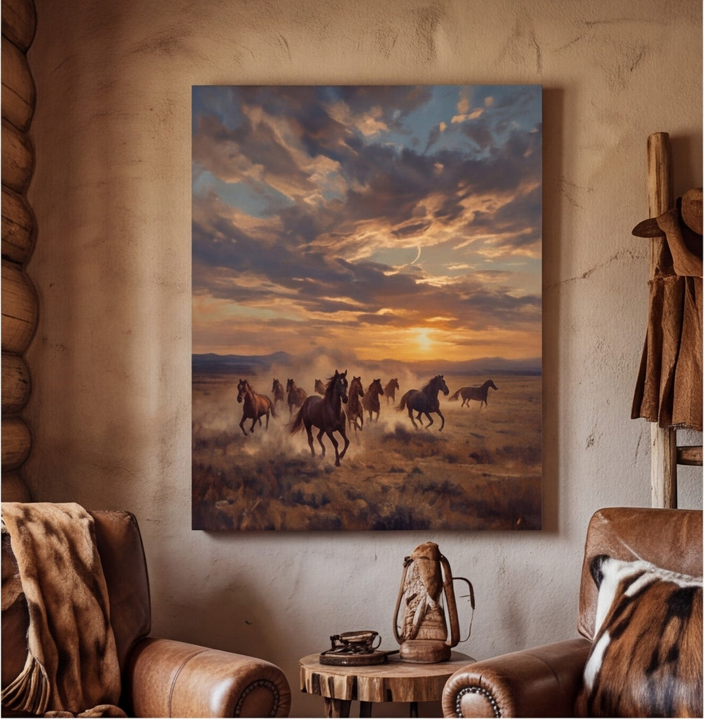 Wild Horses Western Landscape Wall Art Canvas canvas wall art, lifestyle photo 2