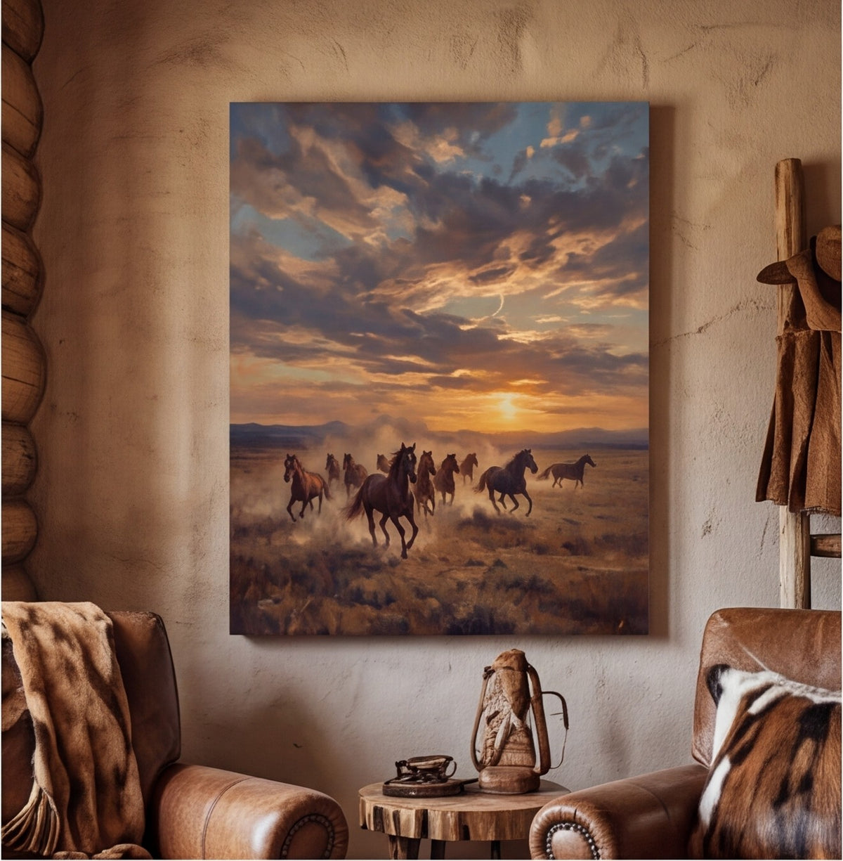 Wild Horses Western Landscape Wall Art Canvas canvas wall art, lifestyle photo 2