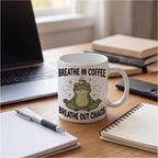 Breathe In Coffee Breathe Out Chaos Yoga Frog Funny Mug mug, lifestyle photo 2