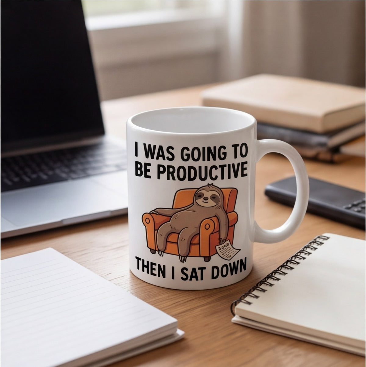 I Was Going to Be Productive Then I Sat Down Sloth Funny Mug mug, lifestyle photo 2