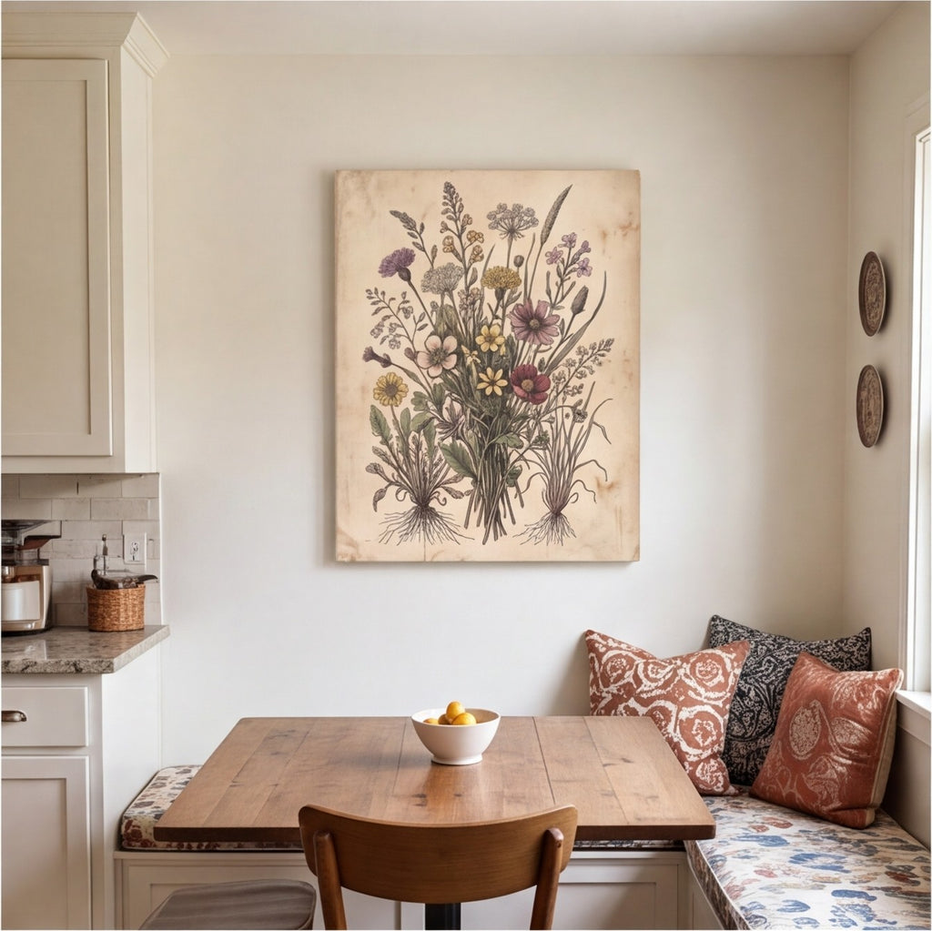 Vintage Botanical Wildflower Canvas Wall Art canvas wall art, lifestyle photo 2