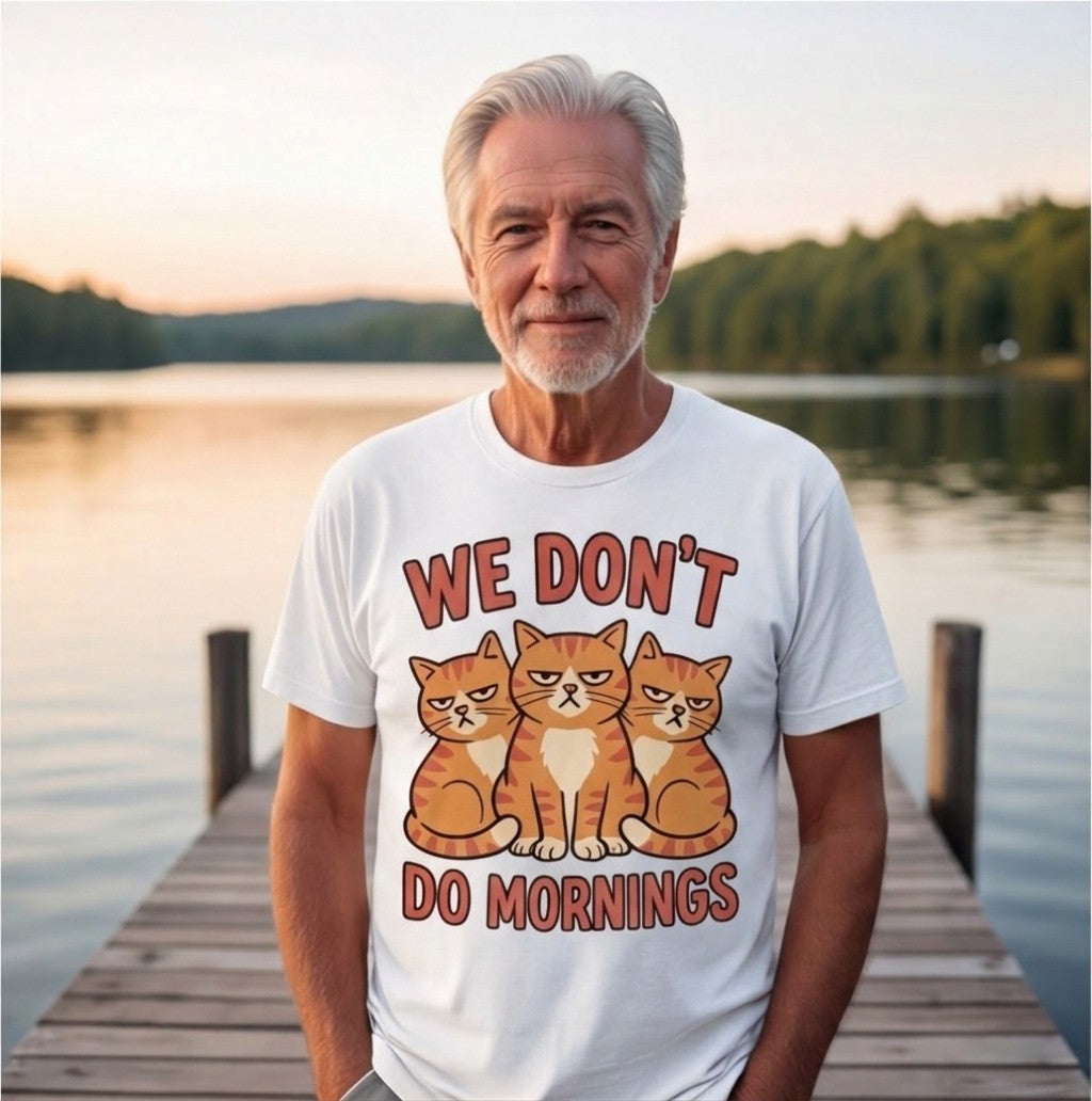 We Don't Do Mornings Grumpy Cats Funny Shirt T-shirt lifestyle photo in White #color:white;