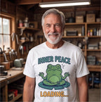Inner Peace Loading Meditating Frog Shirt, Funny Yoga Gift T-shirt lifestyle photo in White #color:white;