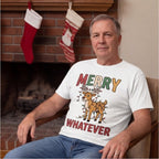 Merry Whatever Grumpy Reindeer Christmas Shirt, Funny Holiday Gift T-shirt lifestyle photo in White #color:white;