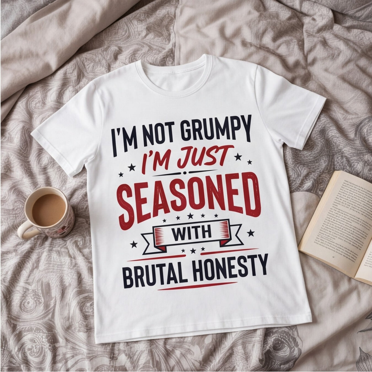 I'm Not Grumpy I'm Just Seasoned Funny Shirt, Gift for Grandpa T-shirt lifestyle photo in White #color:white;