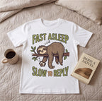 Fast Asleep Slow to Reply Sloth Funny Shirt, Gift for Nap Lovers T-shirt lifestyle photo in White #color:white;