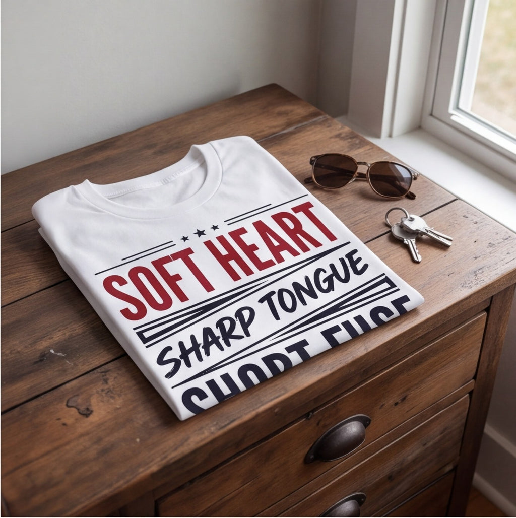Soft Heart Sharp Tongue Short Fuse Funny Shirt, Gift for Her T-shirt lifestyle photo in White #color:white;