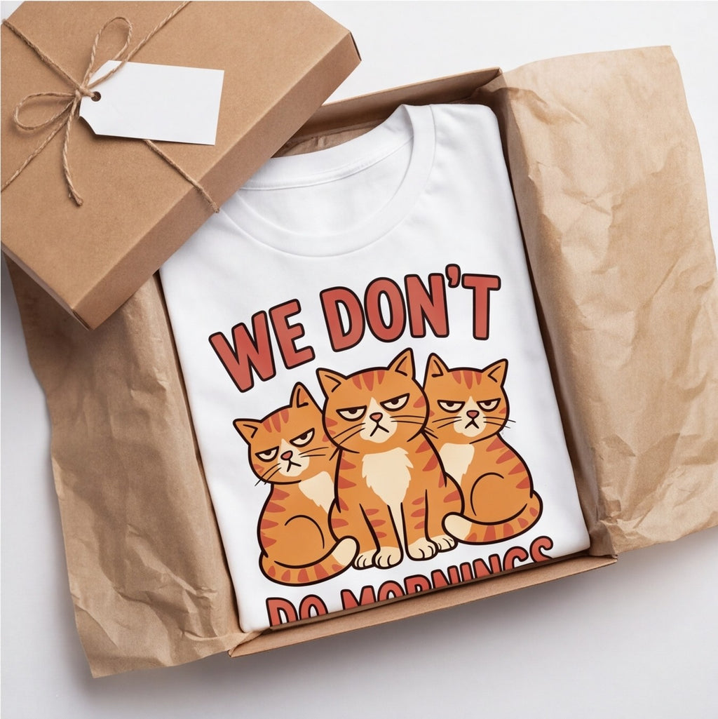 We Don't Do Mornings Grumpy Cats Funny Shirt T-shirt lifestyle photo in White #color:white;