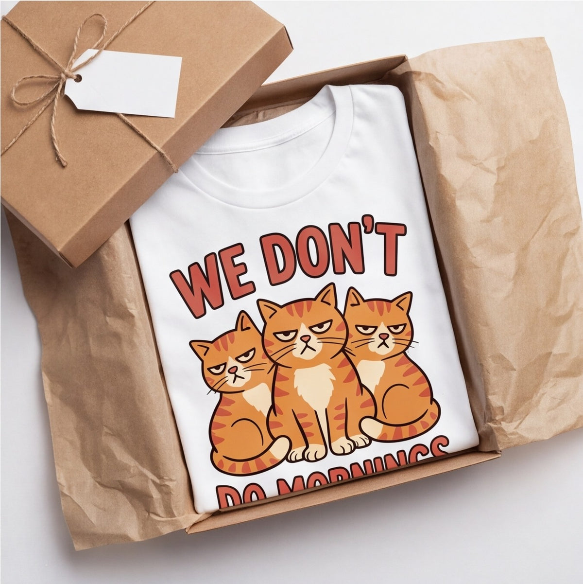 We Don't Do Mornings Grumpy Cats Funny Shirt T-shirt lifestyle photo in White #color:white;