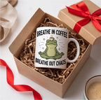 Breathe In Coffee Breathe Out Chaos Yoga Frog Funny Mug mug, lifestyle photo 3