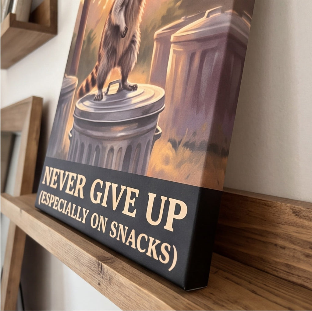 Never Give Up Raccoon Office Wall Art Canvas canvas wall art, lifestyle photo 3