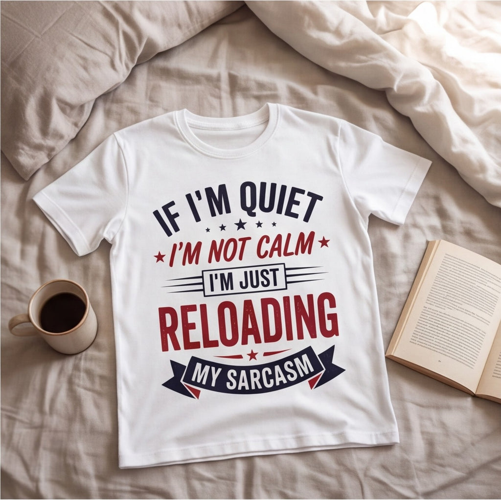 If I'm Quiet I'm Just Reloading My Sarcasm Funny Shirt, Introvert Gift T-shirt lifestyle photo in White #color:white;