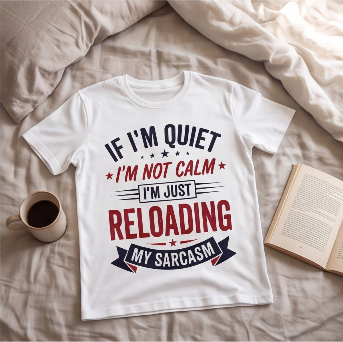 If I'm Quiet I'm Just Reloading My Sarcasm Funny Shirt, Introvert Gift T-shirt lifestyle photo in White #color:white;