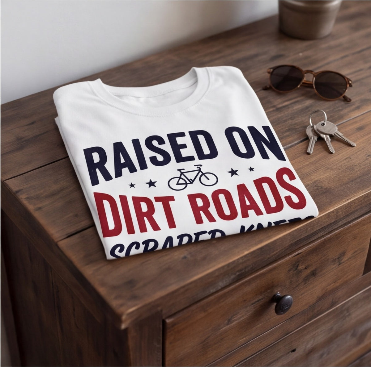 Raised on Dirt Roads and No Wi-Fi Funny Shirt, Country Gift for Dad T-shirt lifestyle photo in White #color:white;