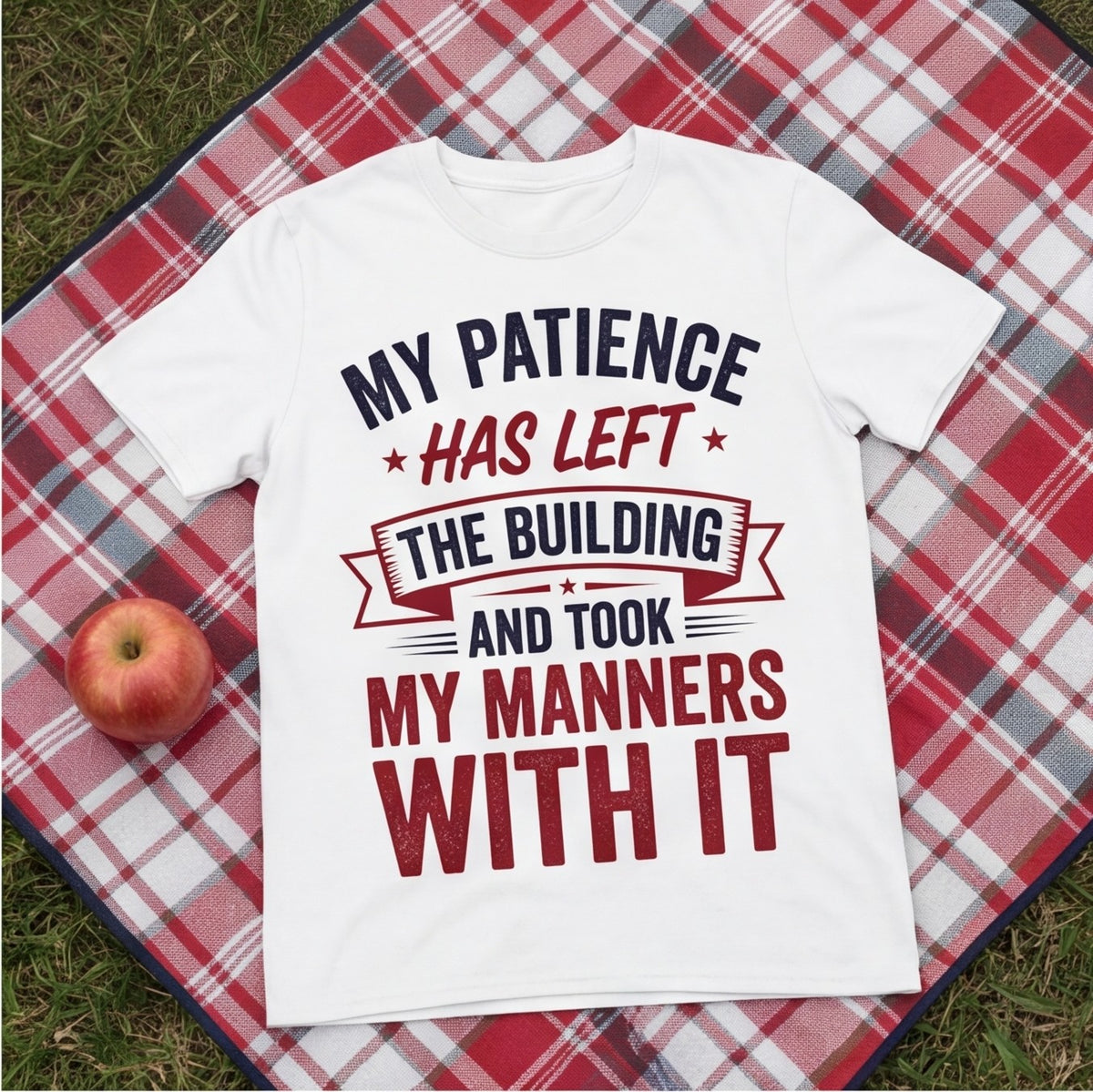 My Patience Has Left the Building Funny Mom Shirt, Gift for Tired Moms T-shirt lifestyle photo in White #color:white;