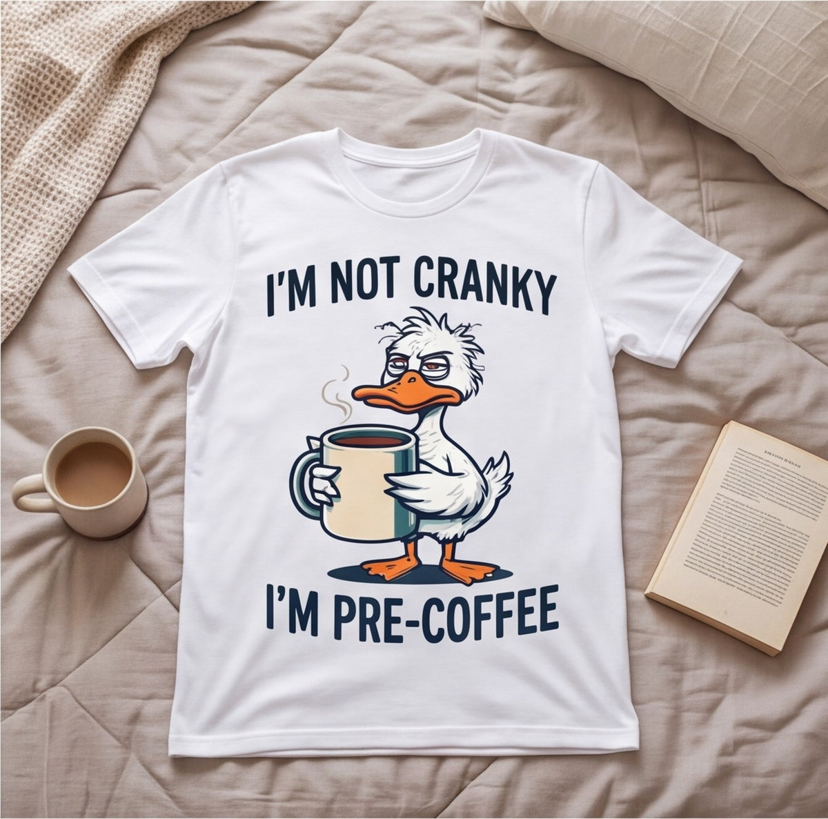 I'm Not Cranky I'm Pre-Coffee Duck Coffee Shirt, Coffee Lover Gift T-shirt lifestyle photo in White #color:white;