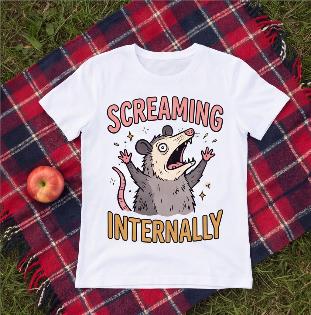 Screaming Internally Opossum Funny Shirt, Gift for Introverts T-shirt lifestyle photo in White #color:white;