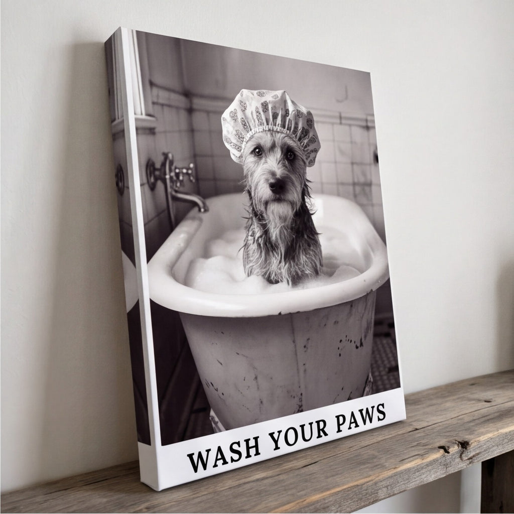 Wash Your Paws Dog Bathroom Wall Art Canvas canvas wall art, lifestyle photo 3