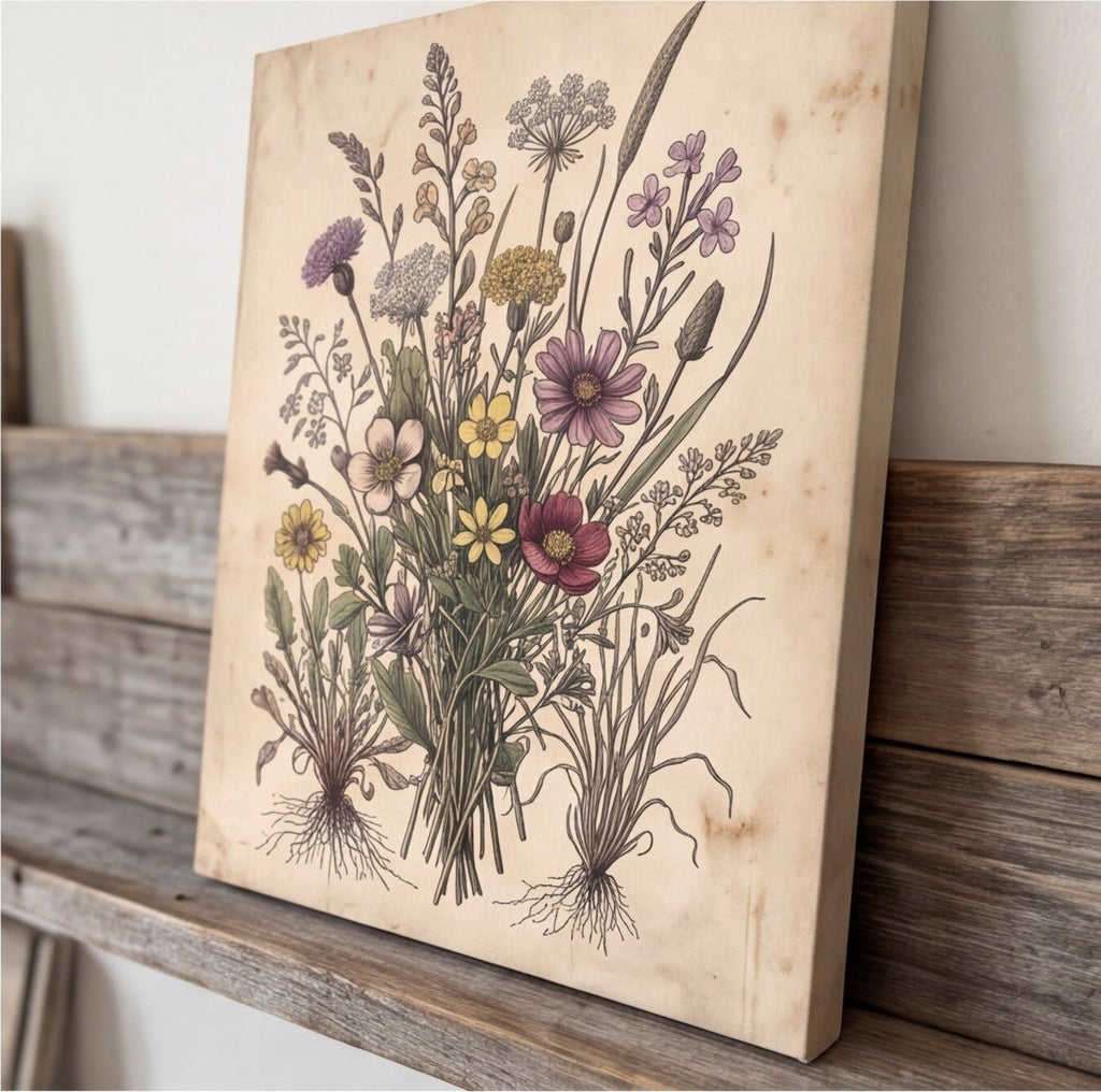 Vintage Botanical Wildflower Canvas Wall Art canvas wall art, lifestyle photo 3