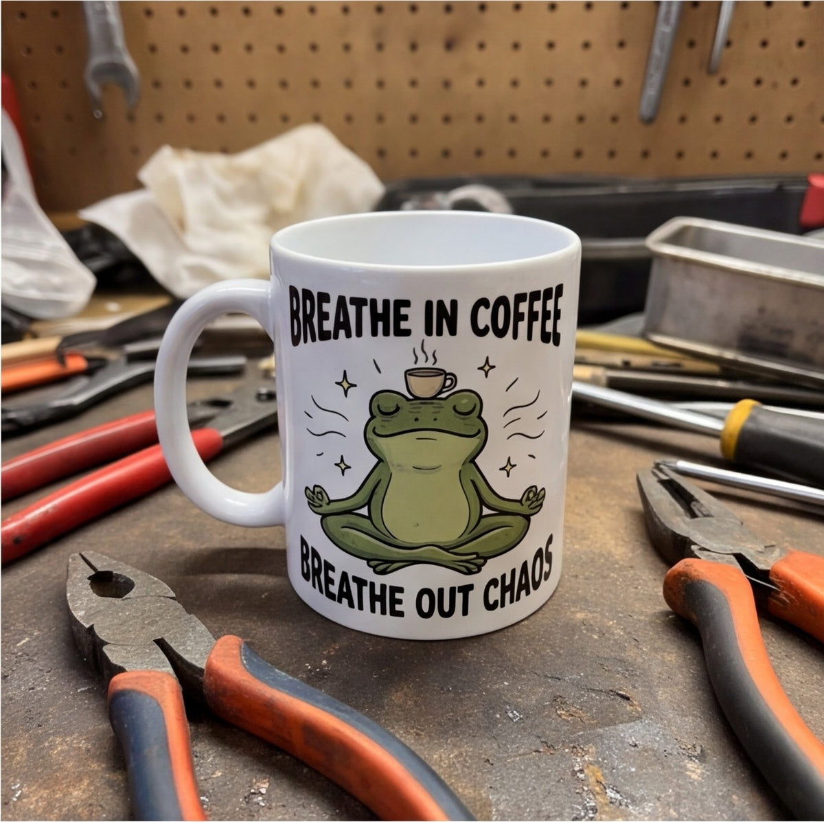 Breathe In Coffee Breathe Out Chaos Yoga Frog Funny Mug, Yoga Gift Mug lifestyle photo new-3