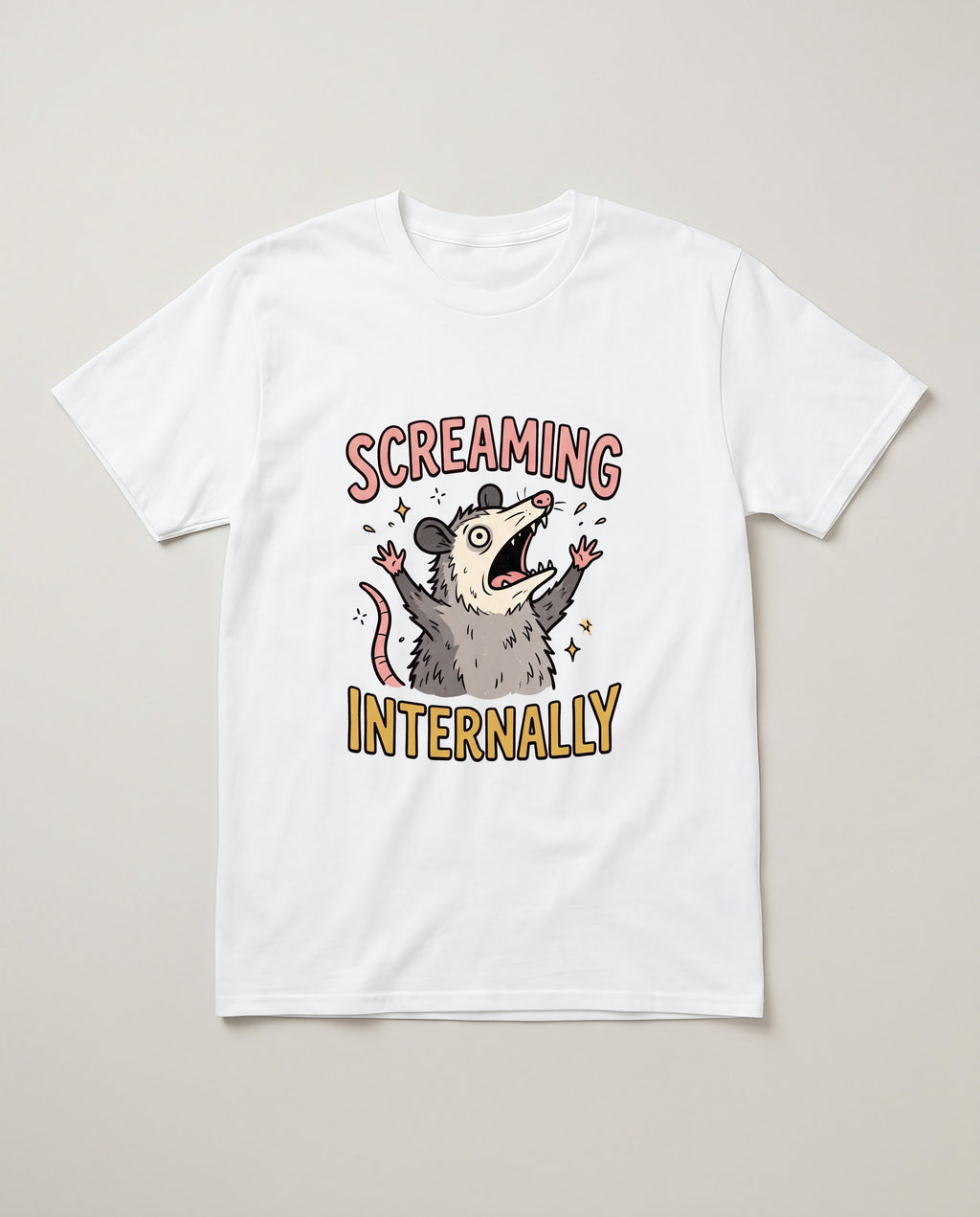 Screaming Internally Opossum Funny Shirt, Gift for Introverts T-shirt in White #color:white;