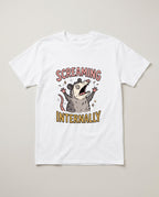 Screaming Internally Opossum Funny Shirt, Gift for Introverts T-shirt in White #color:white;