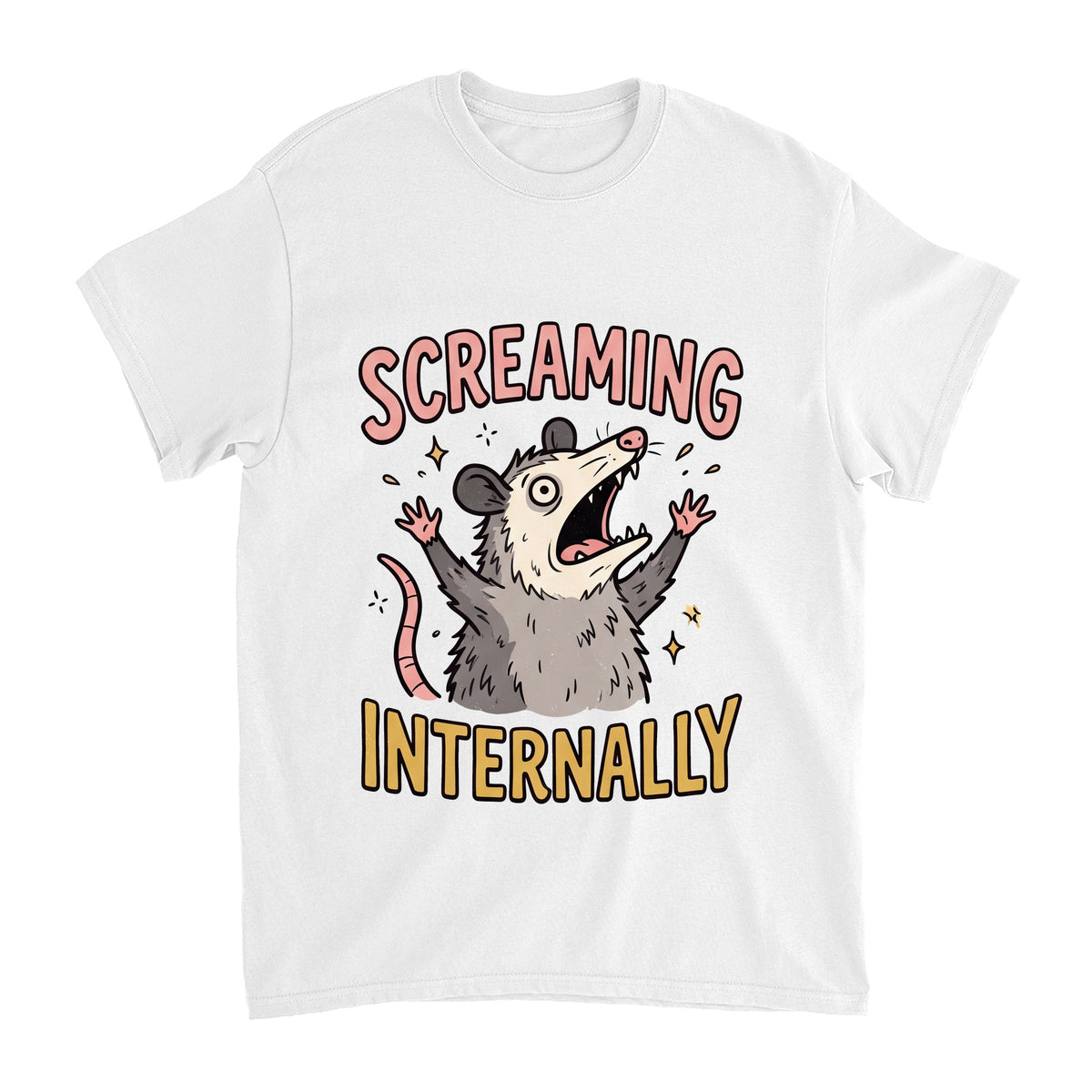 Screaming Internally Opossum Funny Shirt, Gift for Introverts T-shirt in White #color:white;