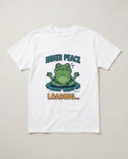 Inner Peace Loading Meditating Frog Shirt, Funny Yoga Gift T-shirt in White #color:white;