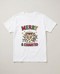 Merry and Exhausted Coffee Christmas Shirt, Funny Gift for Mom T-shirt in White #color:white;