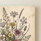 Vintage Botanical Wildflower Canvas Wall Art, Living Room Decor canvas edge print close-up
