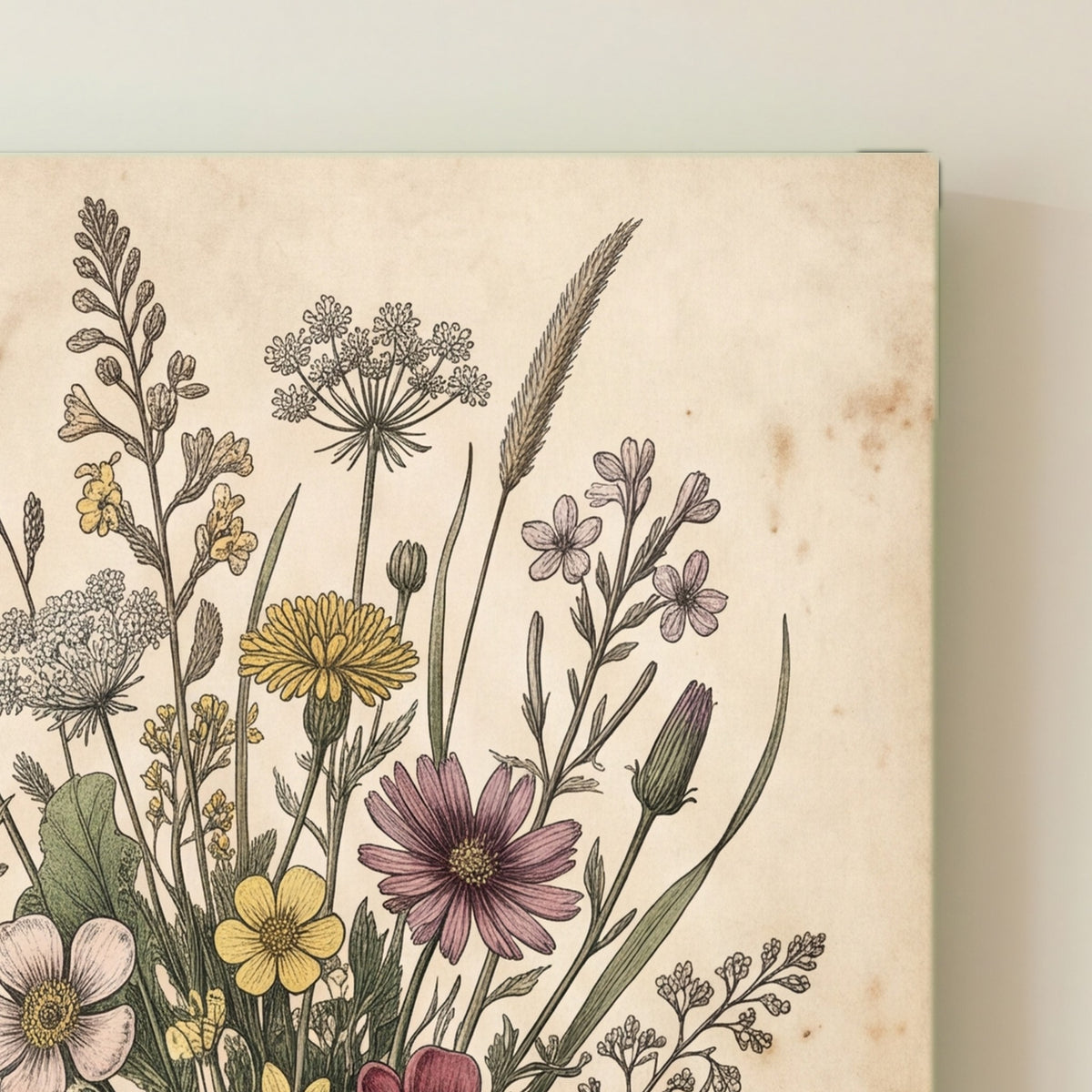 Vintage Botanical Wildflower Canvas Wall Art, Living Room Decor canvas edge print close-up