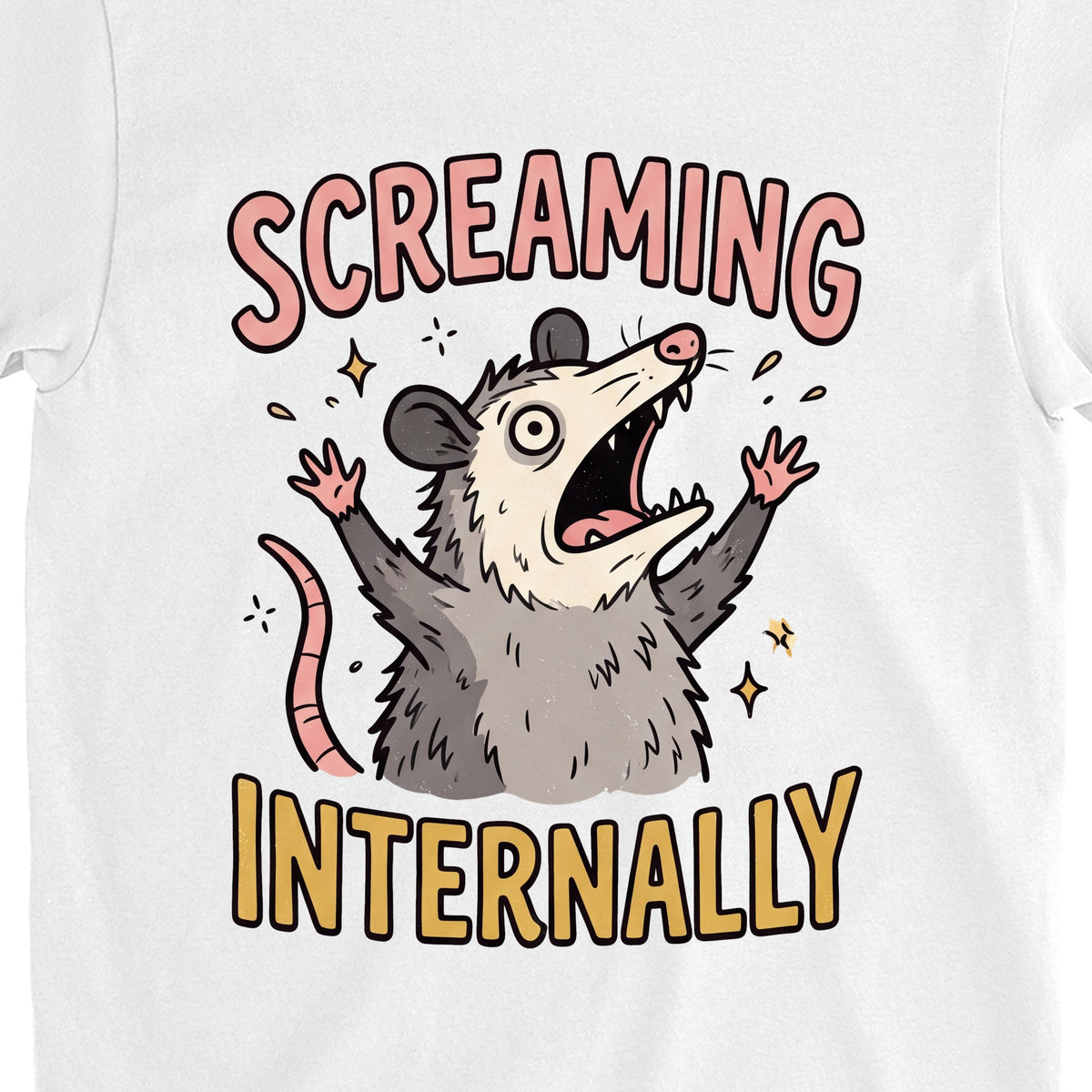 Screaming Internally Opossum Funny Shirt, Gift for Introverts T-shirt print close-up