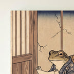 Japanese Woodblock Frog Bathroom Wall Art Canvas, Funny Toilet Decor canvas edge print close-up