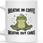 Breathe In Coffee Breathe Out Chaos Yoga Frog Funny Mug, Yoga Gift Mug print close-up