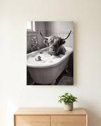 Highland Cow Bubble Bath Bathroom Wall Art Canvas canvas wall art, front view