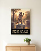 Never Give Up Raccoon Office Wall Art Canvas canvas wall art, front view