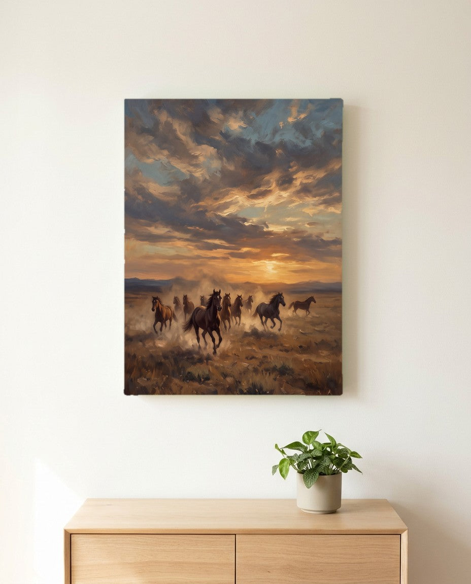 Wild Horses Western Landscape Wall Art Canvas canvas wall art, front view