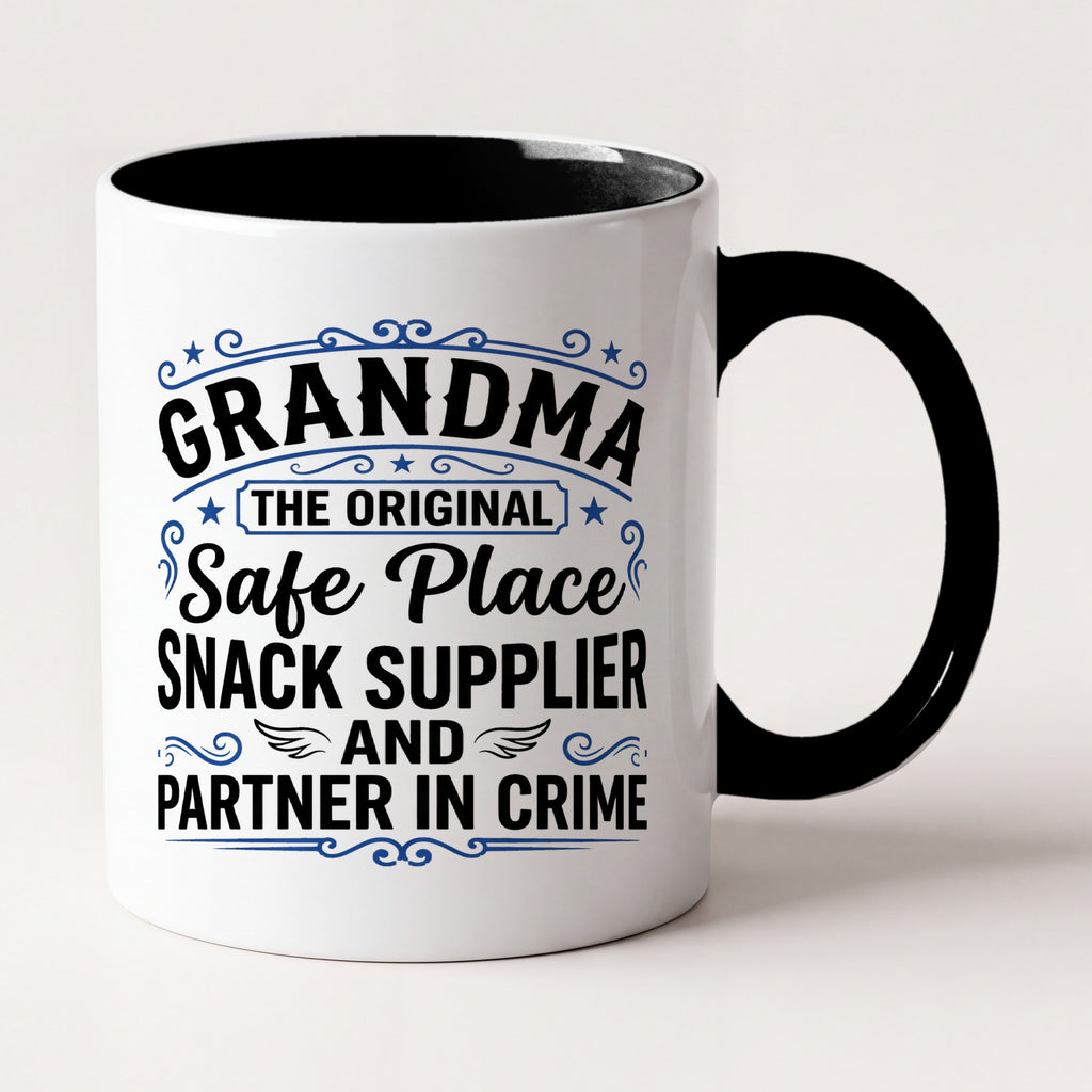 Grandma the Original Safe Place Funny Grandma Mug, Gift From Grandkids Two Tone Mug in Black